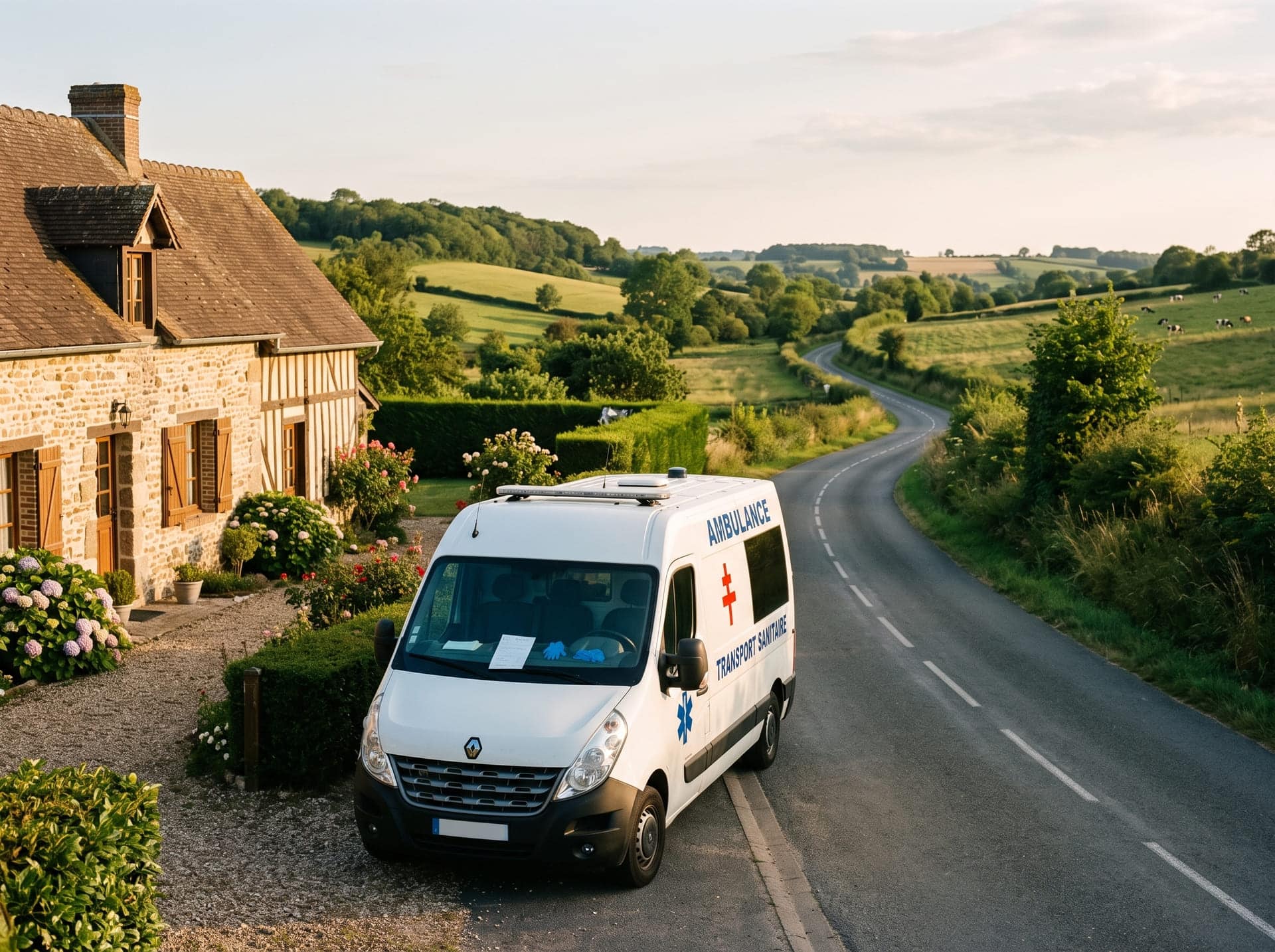 Ordonnance médicale posée près d'un véhicule de transport sanitaire